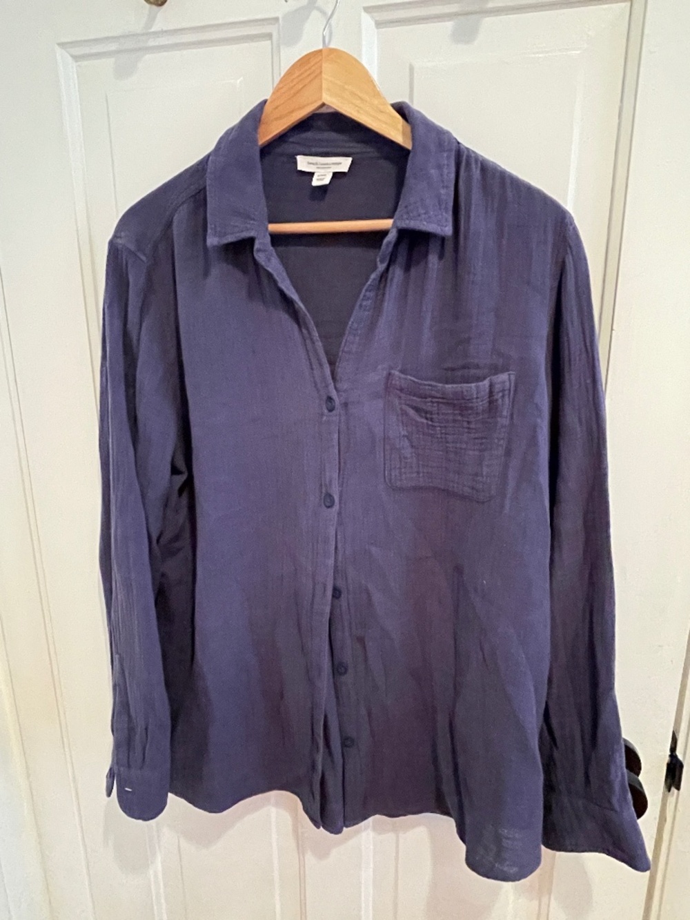 Beachlunchlounge Women large Blue 100% Cotton Gauze Button Up Blouse Top L